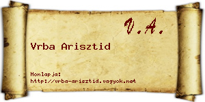 Vrba Arisztid névjegykártya